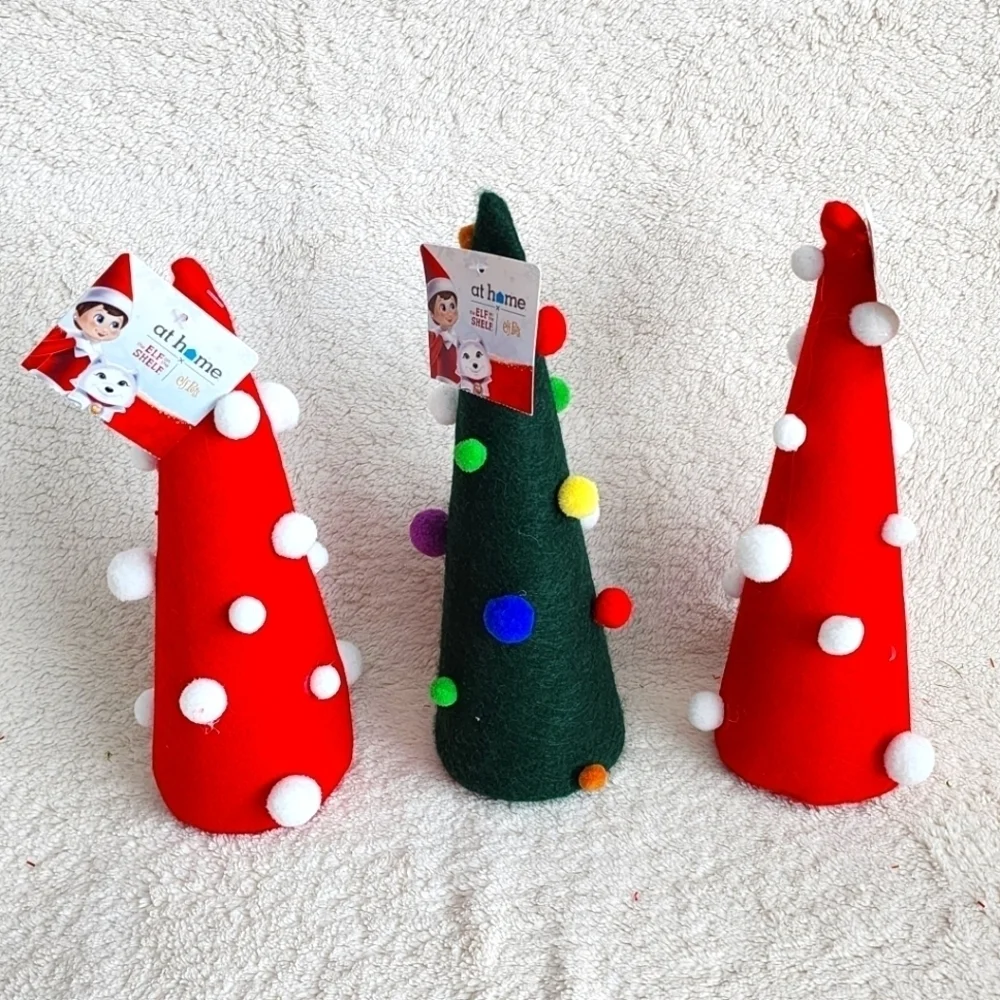 New the Elf on the shelf bundle of 3 felt Christmas trees with pompoms 10